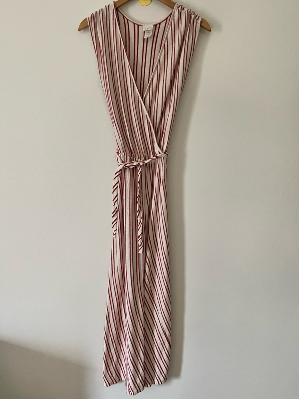 Caution To The Wind Creme & Red Striped Gauze Knit Wide Leg Jumpsuit M